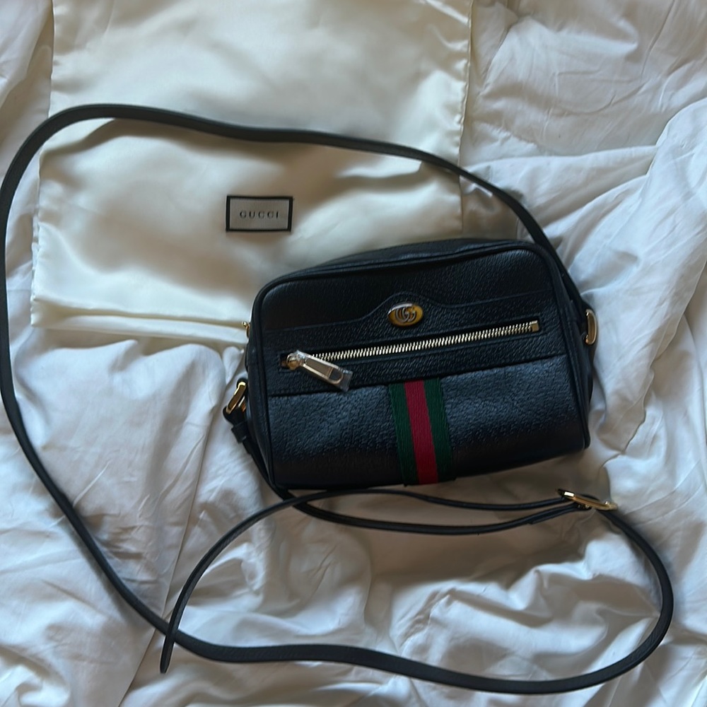 GUCCI OPHIDIA BLACK LEATHER CROSSBODY